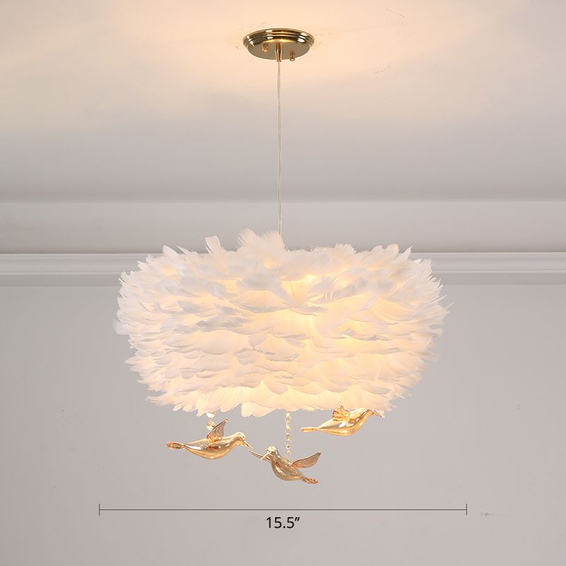 Feather Nest Shaped Chandelier Minimalism Pendant Light Fixture with Crystal Bird Decor