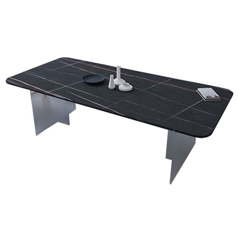 Mesa de comedor rectangular moderna Mesa de comedor de piedra sinterizada con pedestal acrílico transparente