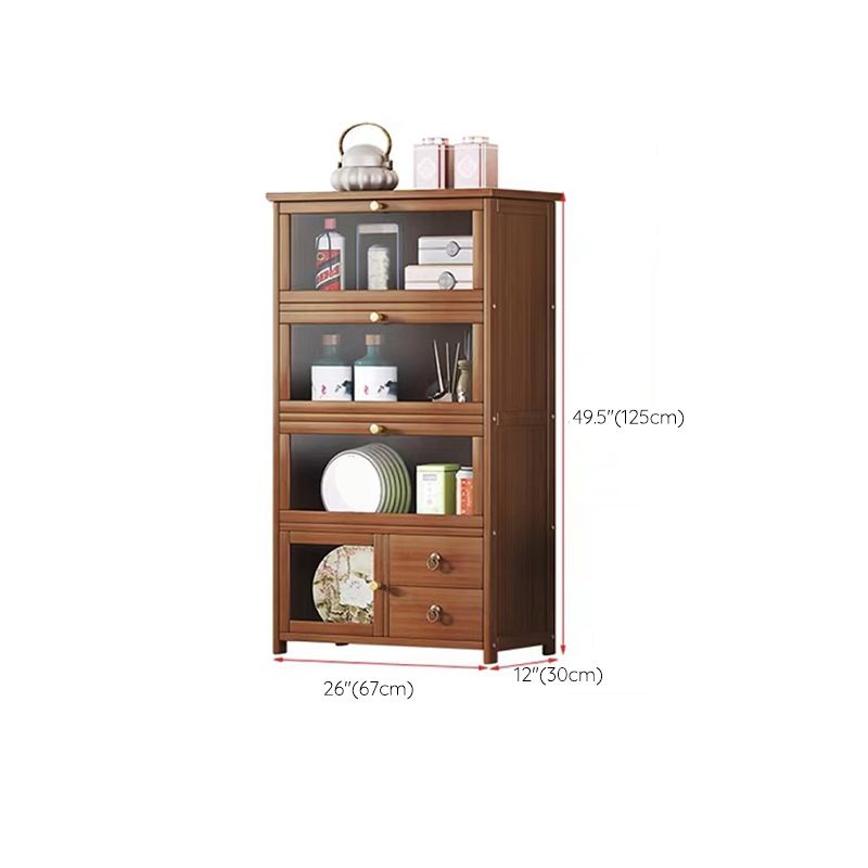 Mid-Century Modern Wood Accent Cabinet 26.4" W Glass Paned Chest in Brown