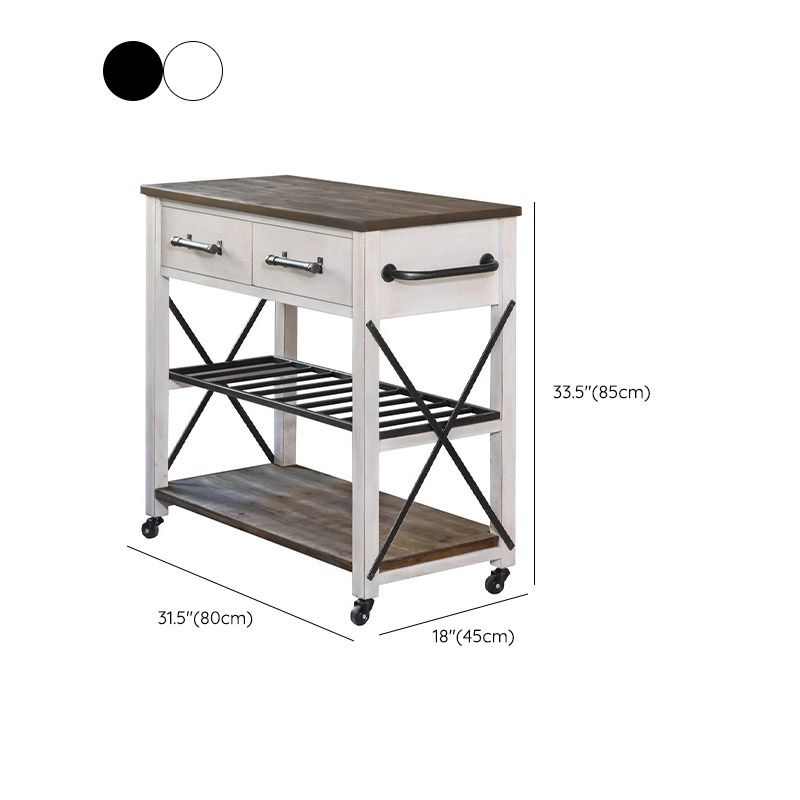 Solid Wood Kitchen Island Rolling Kitchen Trolley with Towel Rack