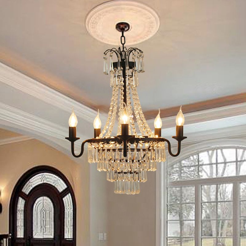 Luz colgante de araña piramidal negra Cristal de mediados del siglo 10 cabezas Luz de techo colgante para sala de estar