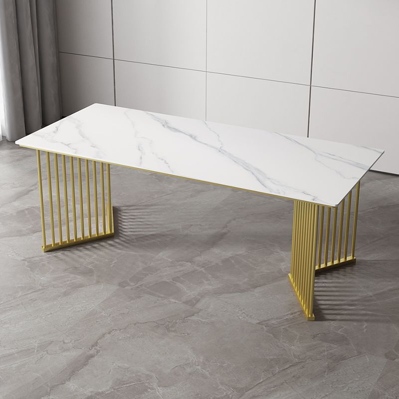 Luxe huis gesinterde stenen eettafel rechthoekige tafel met dubbele voetstukbasis