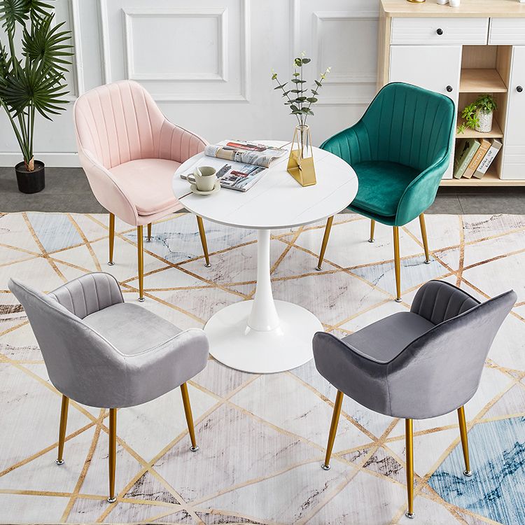 Scandinavian Dining Arm Chair Solid Back Side Chair with Metal Legs for Home Use