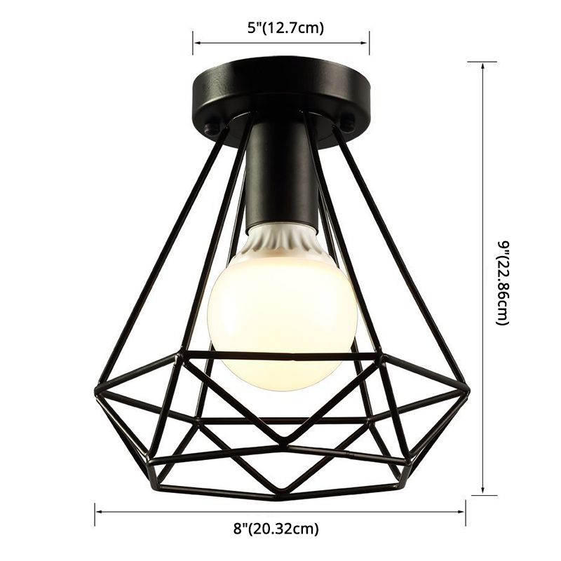 Cage Diamond Semi Flush Light Fixtures Retro Industrial Style Metal Ceiling Mount Light Fixture for Restaurant