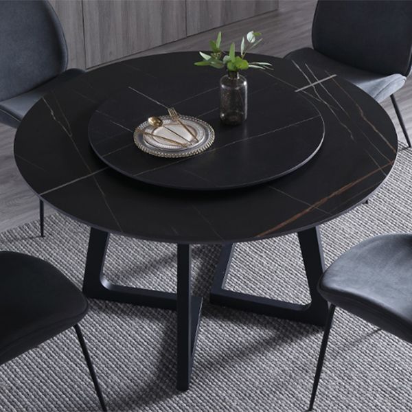 Metal and Stone Table Glam Style Simple Home Black Round Dining Table