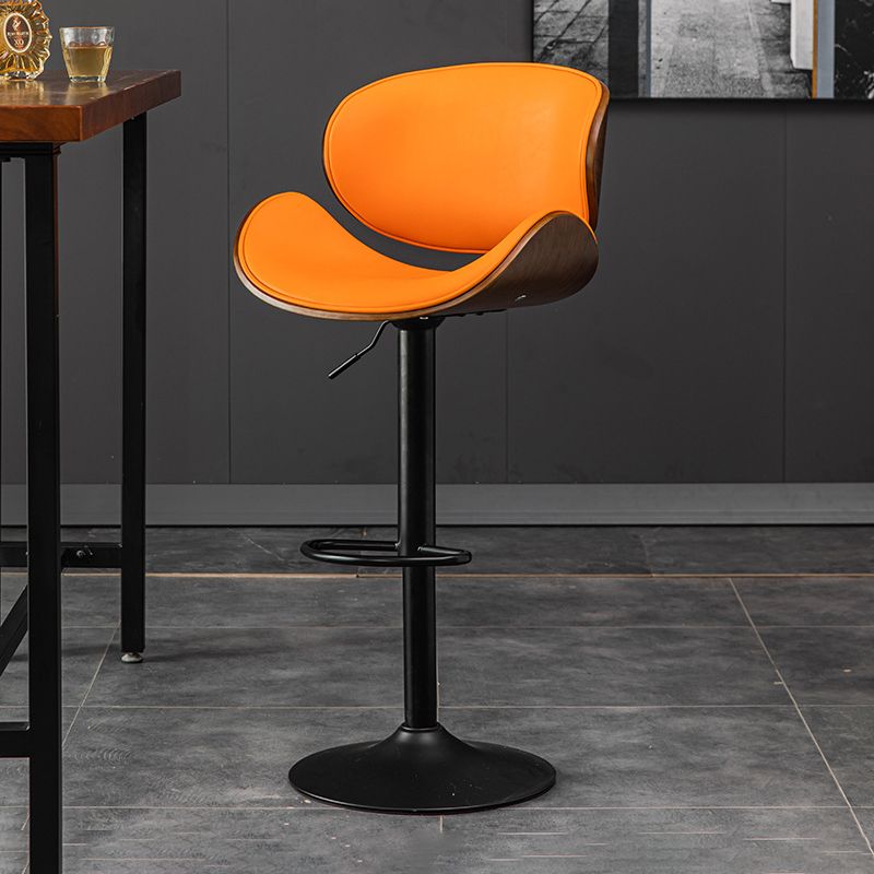 Glam Low Back Dining Stool Adjustable Height Bar Stool with Footrest