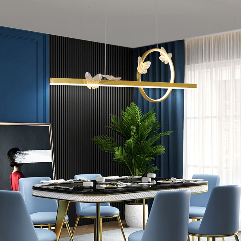 Modern Metal Island Lamp Geometry 2-Head Restaurant LED Pendant Light with Acrylic Shade