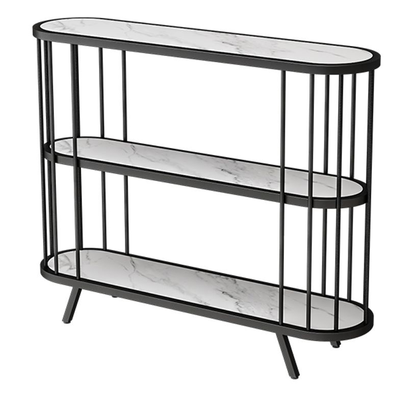 31.5" Tall Glam Accent Table Oval Stone Console Table with Shelves