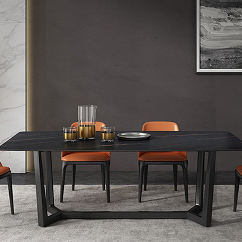 Industrial Sintered Stone Top Dining Table Rectangle Table with Trestle Base