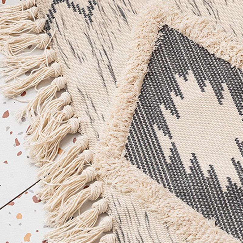 Stylish Area Carpet Geometric Pattern Polyester Area Rug Fringe Stain Resistant Rug for Home Decor