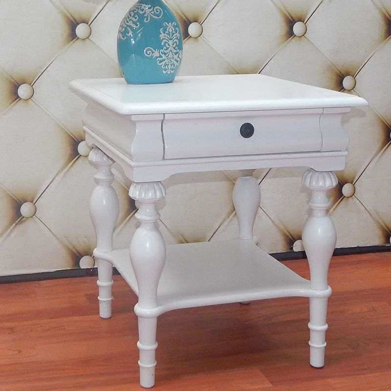 Wooden Square Top Side Table 22.8" Tall 4 Legs End Table with Storage