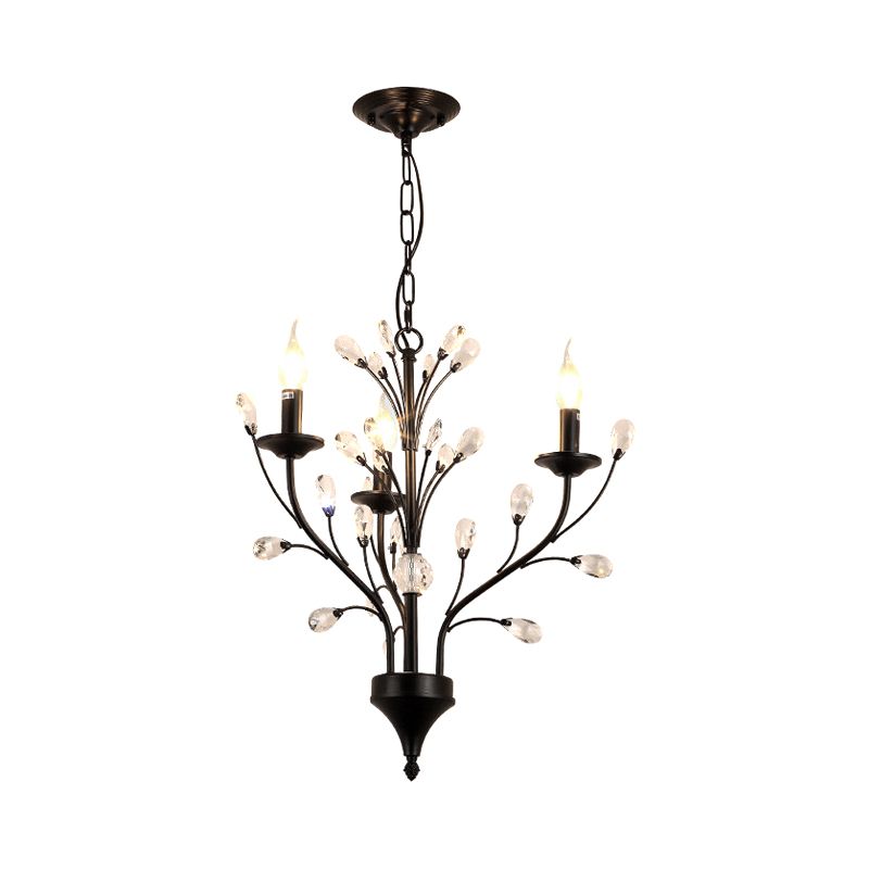 Lustre de plafond en métal en métal exposé vintage 3/6/9 Lights Suspension de salon Éclairage en noir avec drapage en cristal