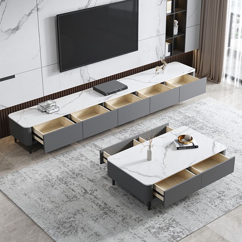 4 Legs Coffee Cocktail Table with Storage Drawers Rectangle Slate Top