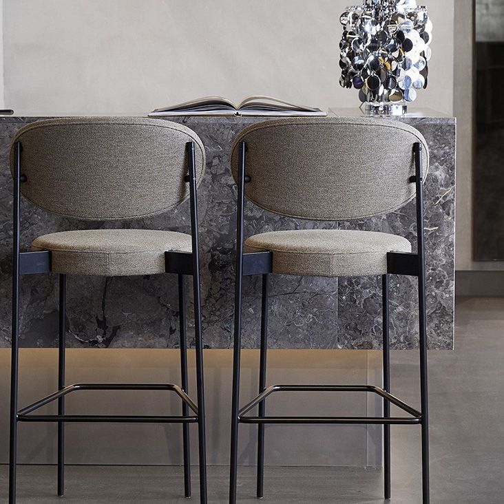 Contemporary Metal Barstool Fabric Stool Low Back in Matte Finish with 4 Legs