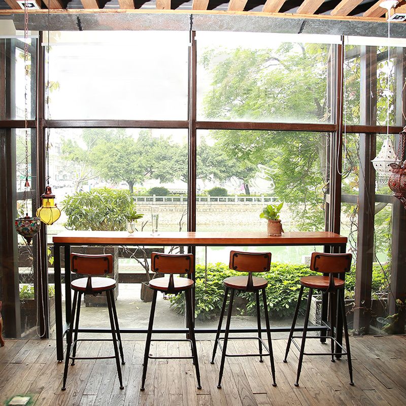 Table de bar à style moderne marron et table de bar à café en fer noir en fer noir