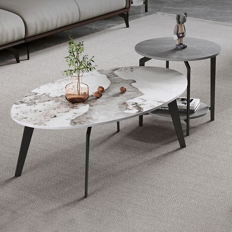 2 Nesting Slate Coffee Table Set Oval Coffee Table with Storage