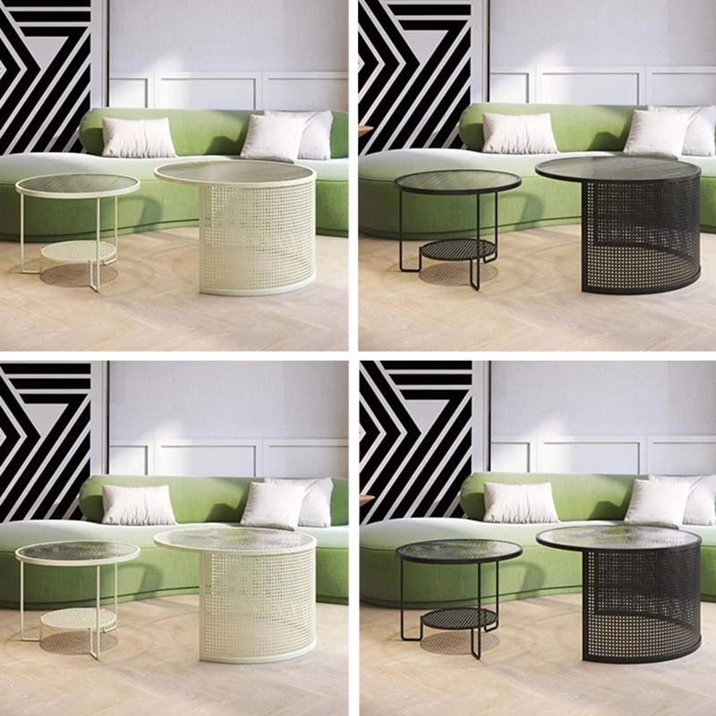 Round GlassCoffee Table Tropical No Distressing Coffee Table Set with Shelf