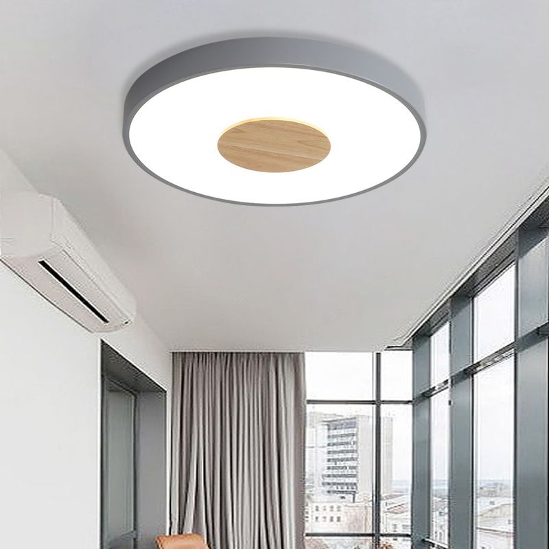 Round Flush Mount Ceiling Light Nordic Iron 1 Head Pink/Blue/White Lighting Fixture for Bedroom, 12"/16"/19.5" Width