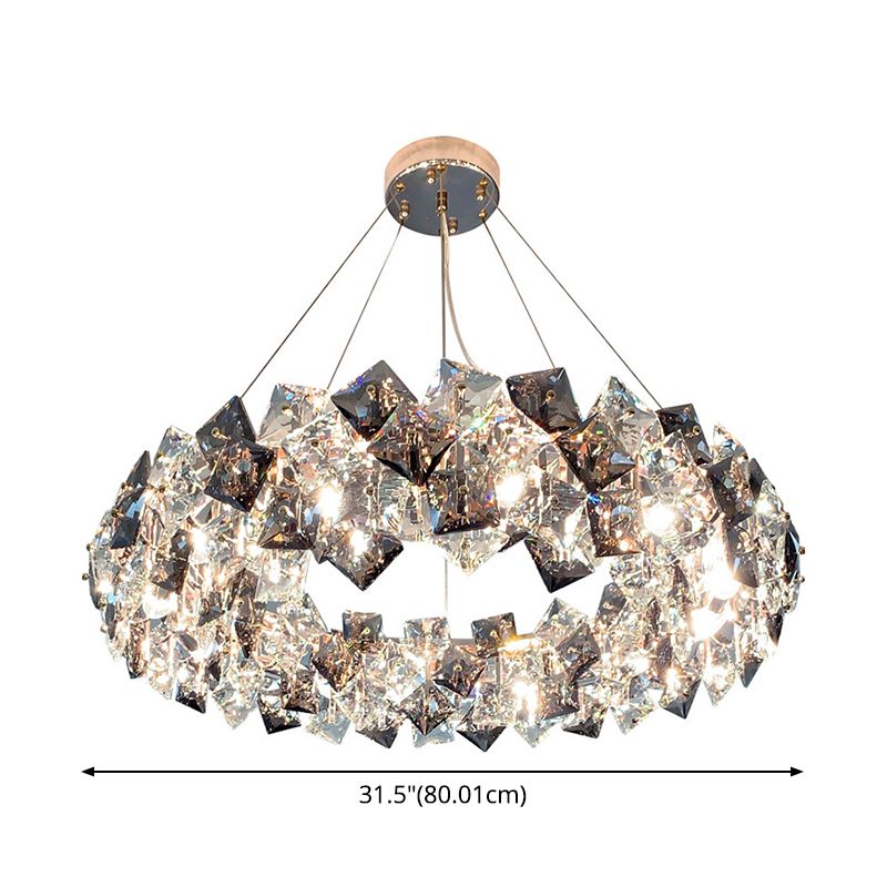 Drum Pendant Ceiling Light Modernist Smoke Grey Crystal Living Room Chandelier Lamp