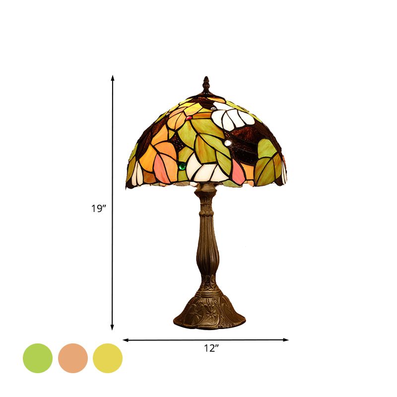 1 kop Dome tafellamp barokke stijl geel/groen/oranje gebrandschilderd glas nachtkastje lamp met blad/bloempatroon