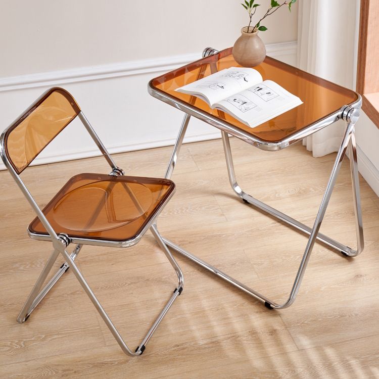 Acrylic Foldable Dining Table for 2 Person with Silver Steel Base