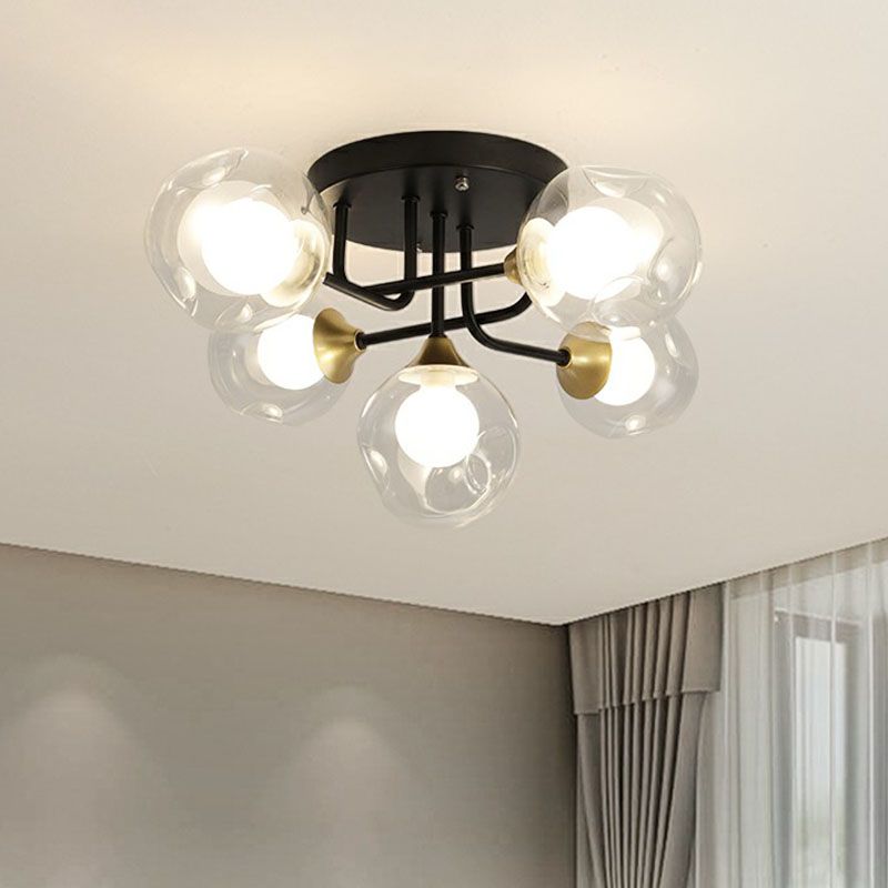 Clear and Frosted White Glass Ball Flushmount Modern Black Semi-Flush Mount Ceiling Light for Corridor