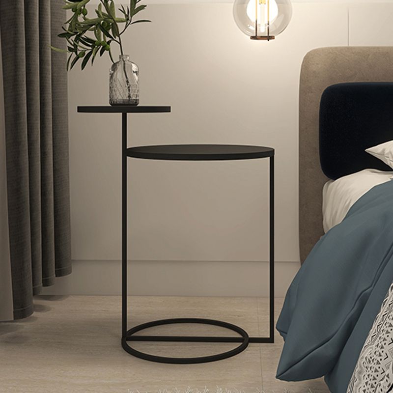 Mid-Century Modern Iron 2-Tier Side Table in Black and White