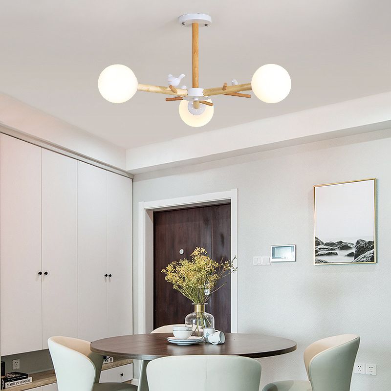 Globe Chandelier Light Fixture Modern Cream Glass Pendant Lighting for Restaurant