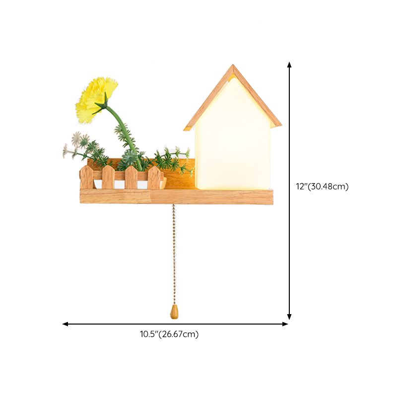 Modern Style House Shade Wall Light Wood 1 Light Sconces for Bedroom without Plant