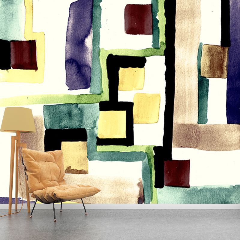 Art Deco Watercolor Painting Mural Brown Floor Plan Wall Covering for Home Gallery