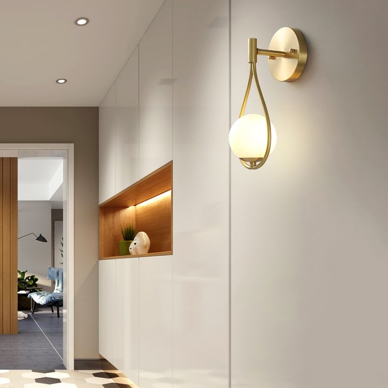 10.6 Inches Height Brass Wall Sconce with Frosted White Glass Shade Nordic Simplicity Style Wall Mount Lamp in Gold