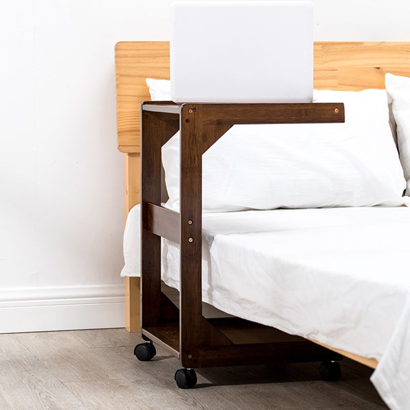 Walnut/Natural Wood End Table 24.8-In H Shelf Included Side Table with Casters