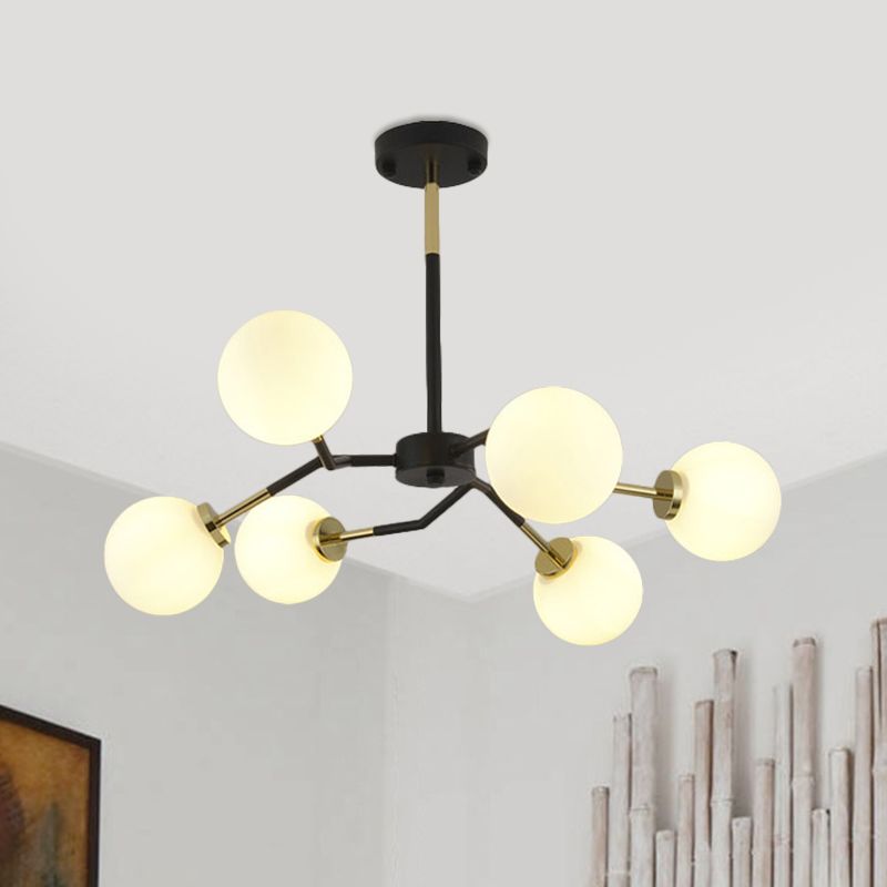 Frosted Glass Global Chandelier Lamp Minimalist 6/8 Bulbs Hanging Ceiling Light in Black