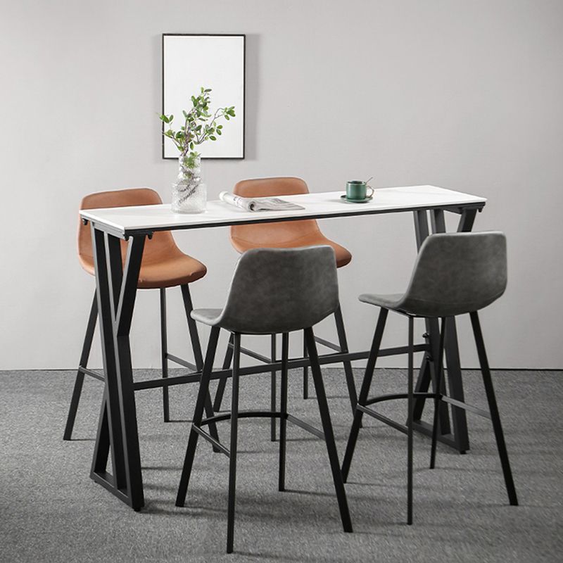 White Modern Style Rectangle Bar Table in Faux Marble and Metal Table Kitchen Bar Table
