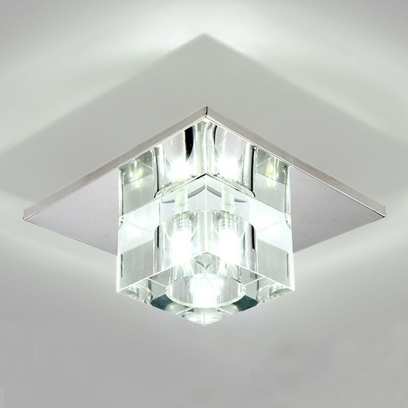 Plafonnier carré de style moderne, montage encastré en cristal avec trou de 2 à 3.5 pouces de diamètre