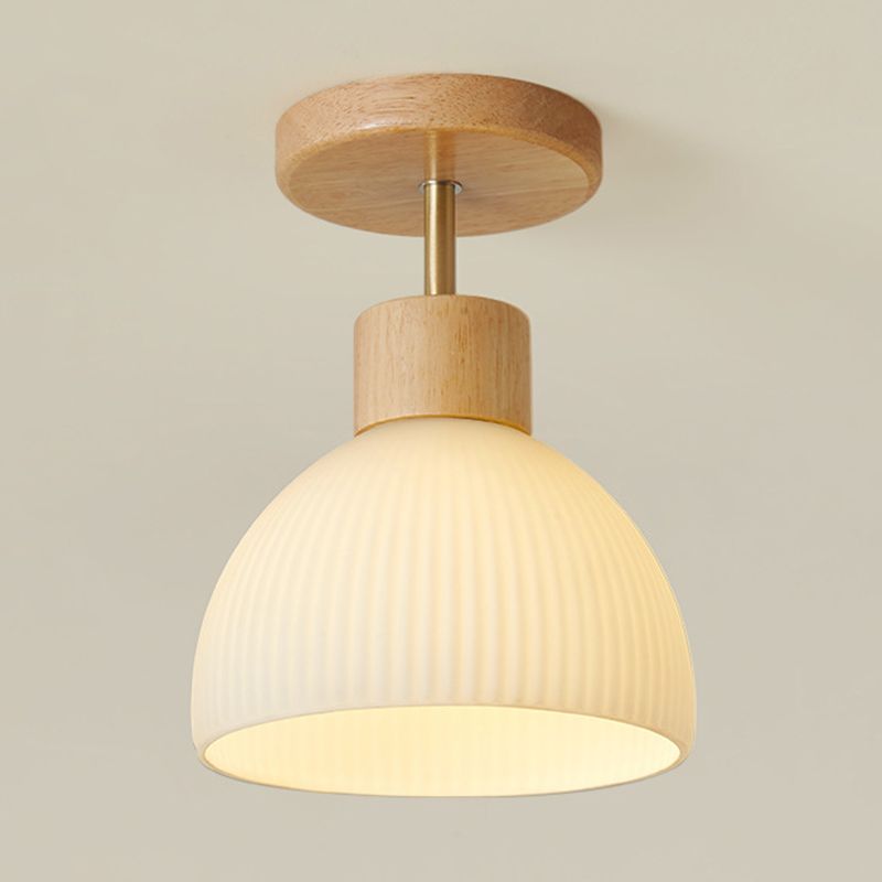 Contemporary Wood Ceiling Light White Shaded Flush Mount Lighting for Home
