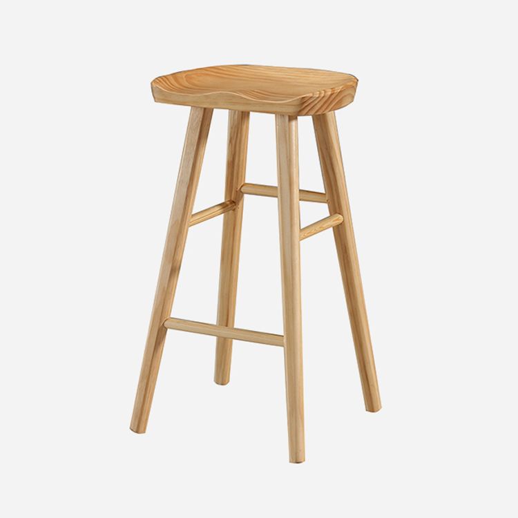 Modern Armless Counter Stool Pine Wood Cafe Bar Stool with Wooden Seat and Pedal