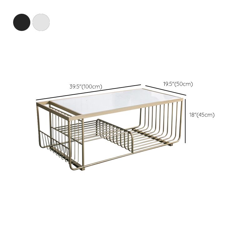 Frame Coffee Table Glam Marble Coffee Cocktail Table with Shelf