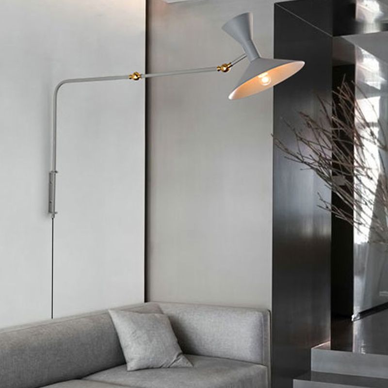 Nordic Metal Wall Light Conical Shade 2 Lights Adjustable Wall Sconce for Living Room