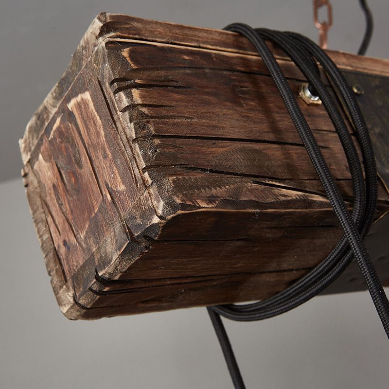 Log Color Rectangular Island Pendant Light in Industrial Vintage Style Wooden Ceiling Light for Dining Room