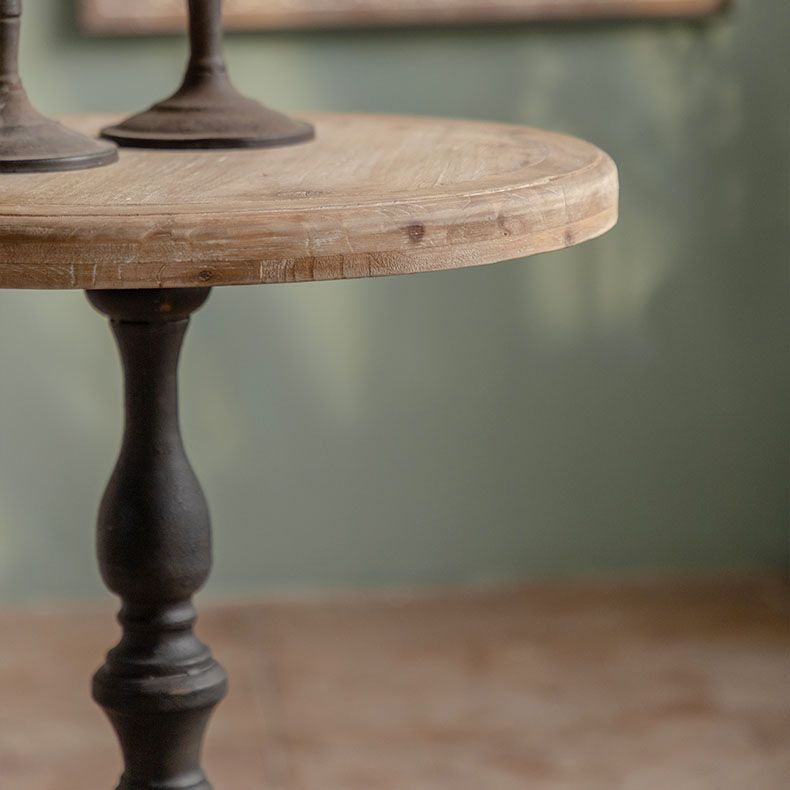 Wood Round Top Side Table Iron Pedestal End Table - Distressed Surface Treatment