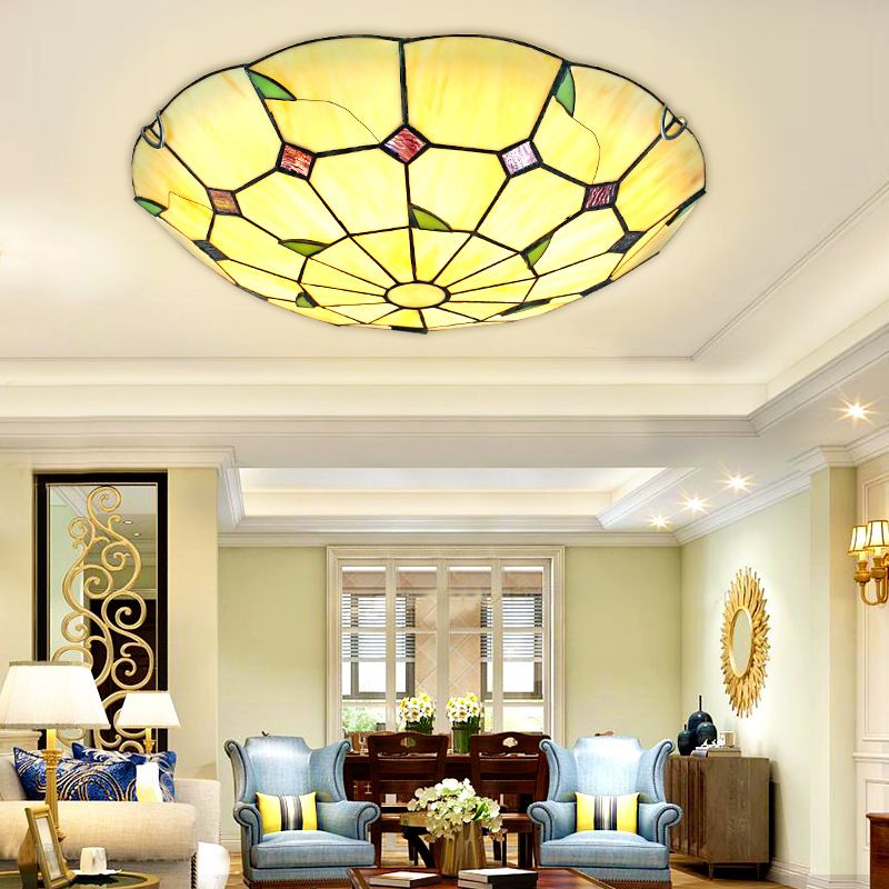 Luz empotrada LED Tiffany en forma de cuenco de iluminación de techo beige de vidrio artesanal para pasillo