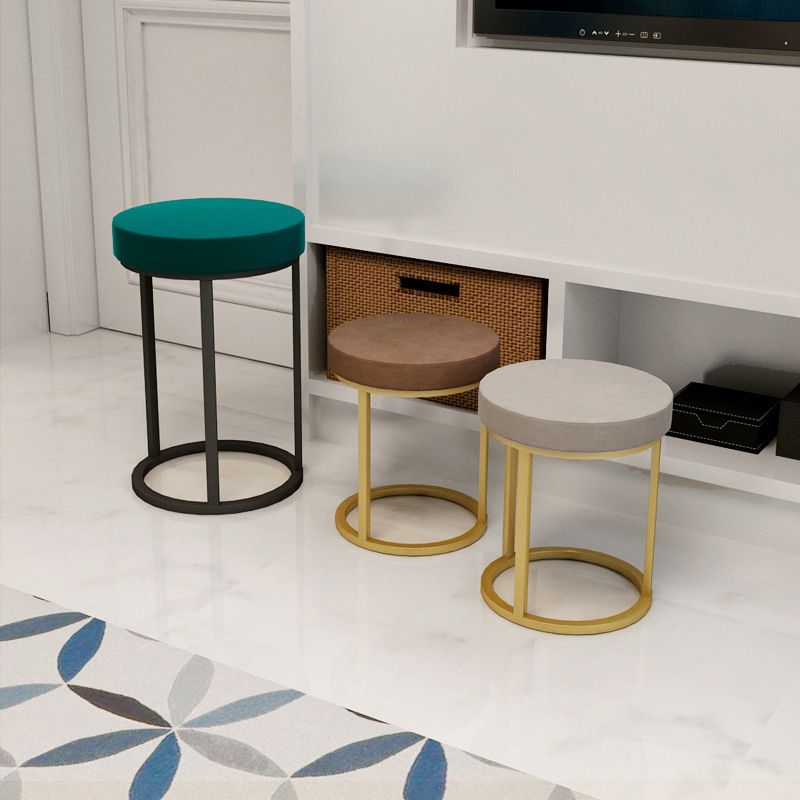 Mildew Resistant Ottoman Plain Velvet Contemporary Round Metal Frame Ottoman