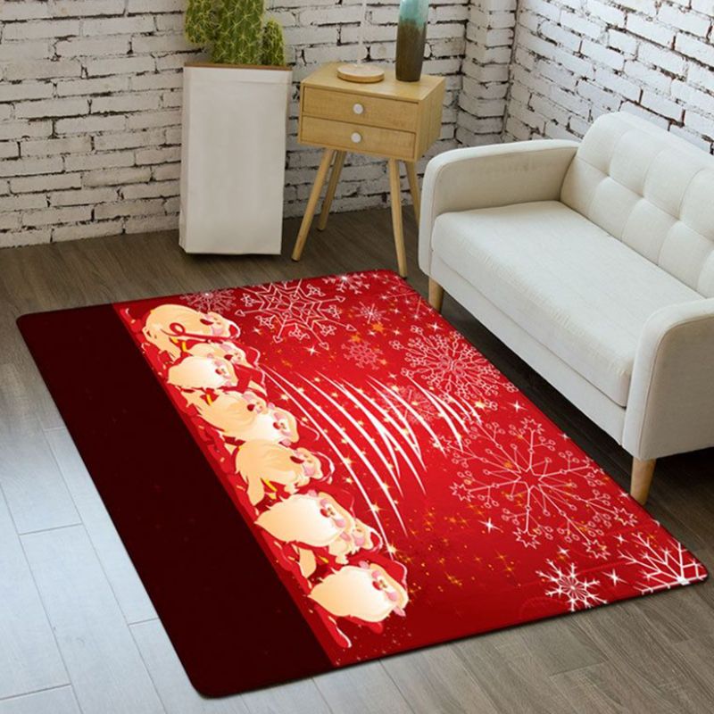 Red Santa Claus Rug Polyester Modern Area Rug Non-Slip Backing Rug for Home Decor