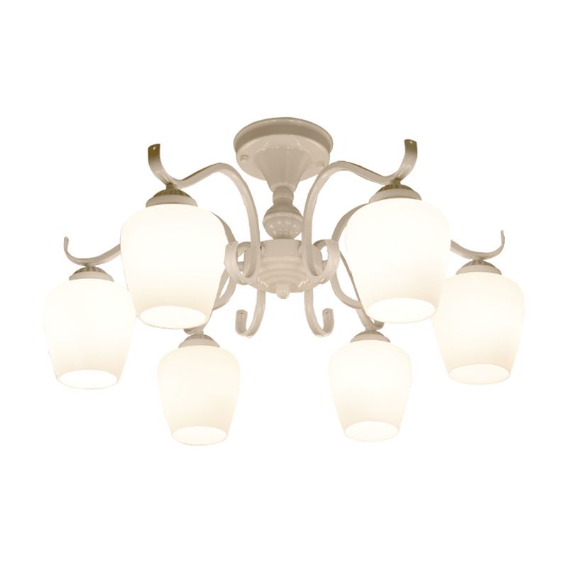 18.5 "/24.5" W Weiß 6-Licht Deckenlampe Landschaft Opaline Glas Kegel Semi Flush Chandelier