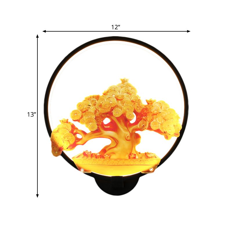 Circulaire Automne Tree Mattered Mural Light Oriental Metal LED Halway Murd Murd Murd Aymat en blanc / noir pour le côté droit / gauche