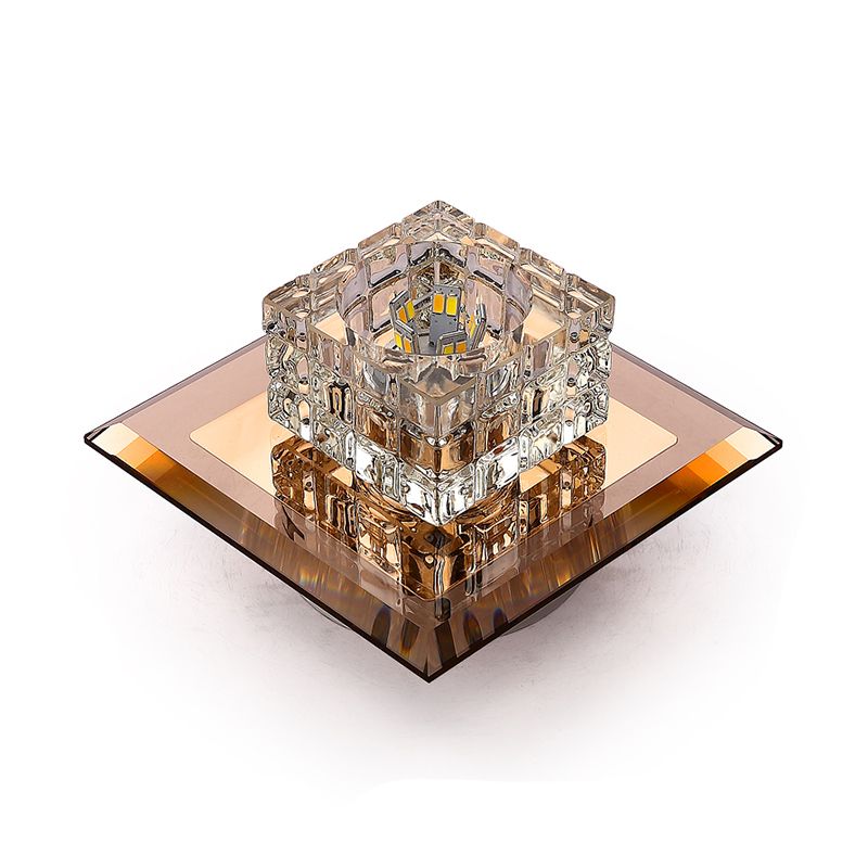 Small Corridor Flush Light Crystal Block Modern Style LED Flush Ceiling Light Fixture