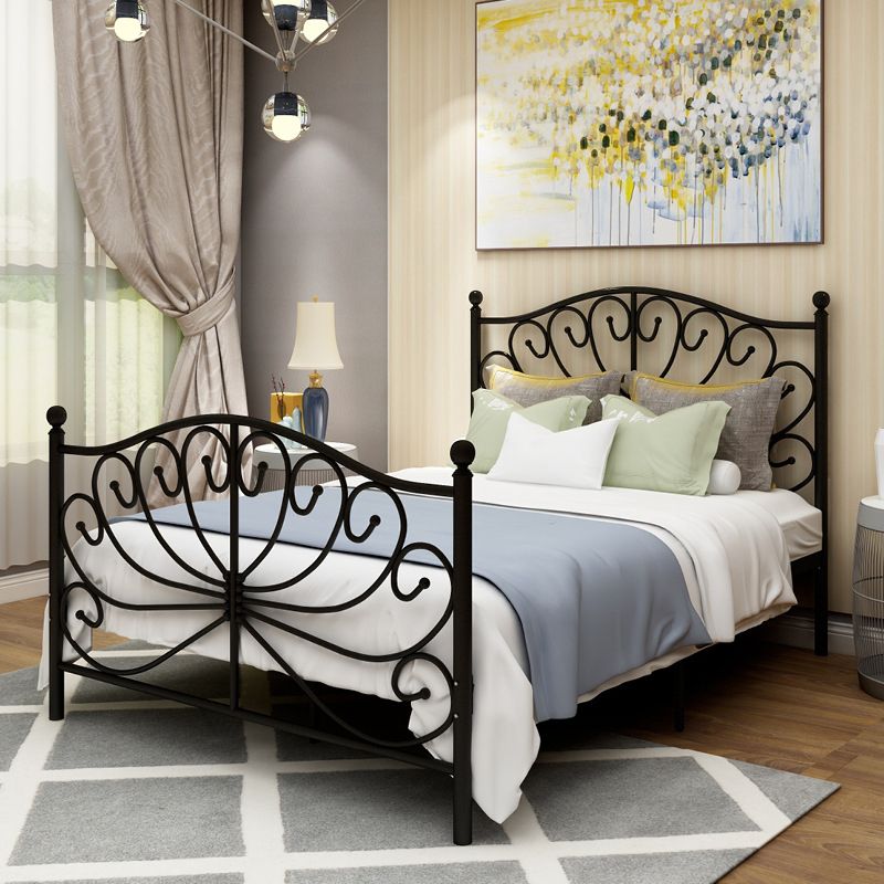 Four Poster Bed Glam Metal Bed, Camelback Open-Frame with Metal Legs
