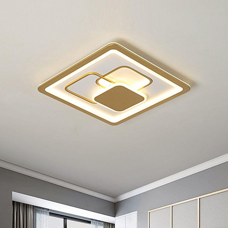 Gold Squared Flush Light Fixture Modernist 16"/19.5" W LED Acrylic Flush Mount in Warm/White Light