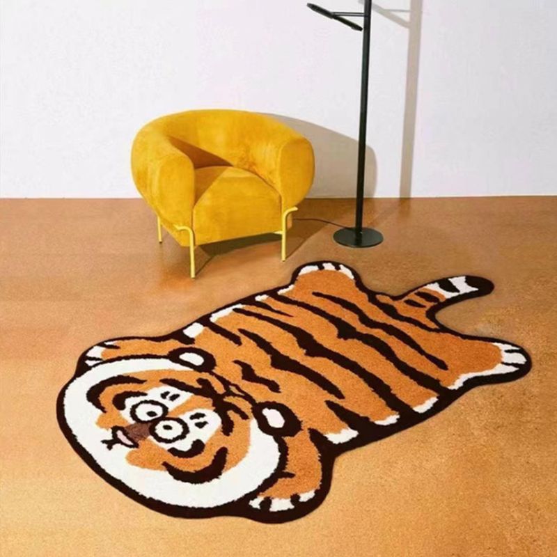 Novelty Cute Area Rug Tiger Print Carpet Polyester Washable Rug for Home Decoration